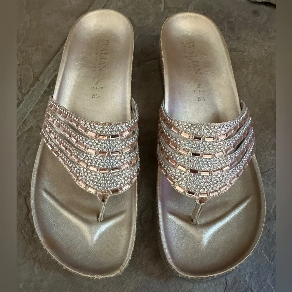 Italian Shoemakers “Galaxy” Embellished Wedge Sandals – Rose Gold (Size 8.5)